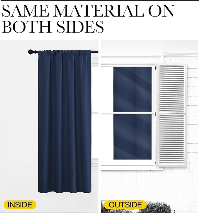 NICETOWN Living Room Curtains, Blackout Draperies, Home Decorations Thermal Insulated Solid Rod Pocket Blackout Drapes for Cafe (Navy, One Pair, 70 x 84-inch)