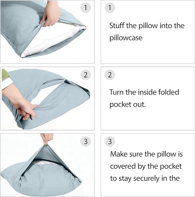 Simple&Opulence 100% Linen Pillowcases Basic Style Solid Color Set of 2, King Size Stone Washed Flax Pillow Cover Envelope Closure (20''x40'', Dusty Blue)