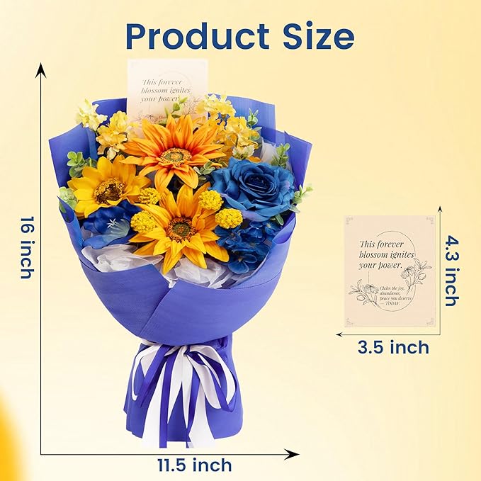 TINGE TIME Preserved Flowers Bouquet, Sunflower and Rose Bouquet, Flowers for Delivery, Graduation Gifts Teacher Appreciation Gifts Birthday Flowers Gifts for Women Mom Grandma Wife Friends
