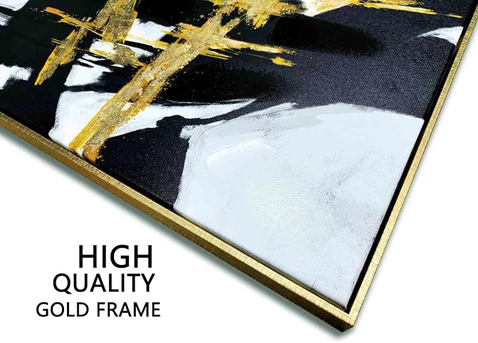 Sofoney Gold Framed Black & Gold Abstract Wall Art, 24"x24" | Hand Painted Texture, Gold Foil, Modern Brushstroke Canvas, For Living Room Bedroom Office