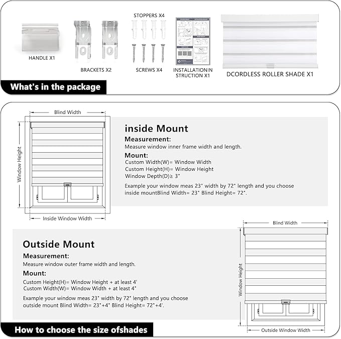 AOSKY Cordless Zebra Blinds for Windows Pull Down Roller Window Shades Dual Layer Light Filtering Privacy for Day and Night, Free-Stop Door Shades for Home Easy to Install (32" W X 64" H, White)