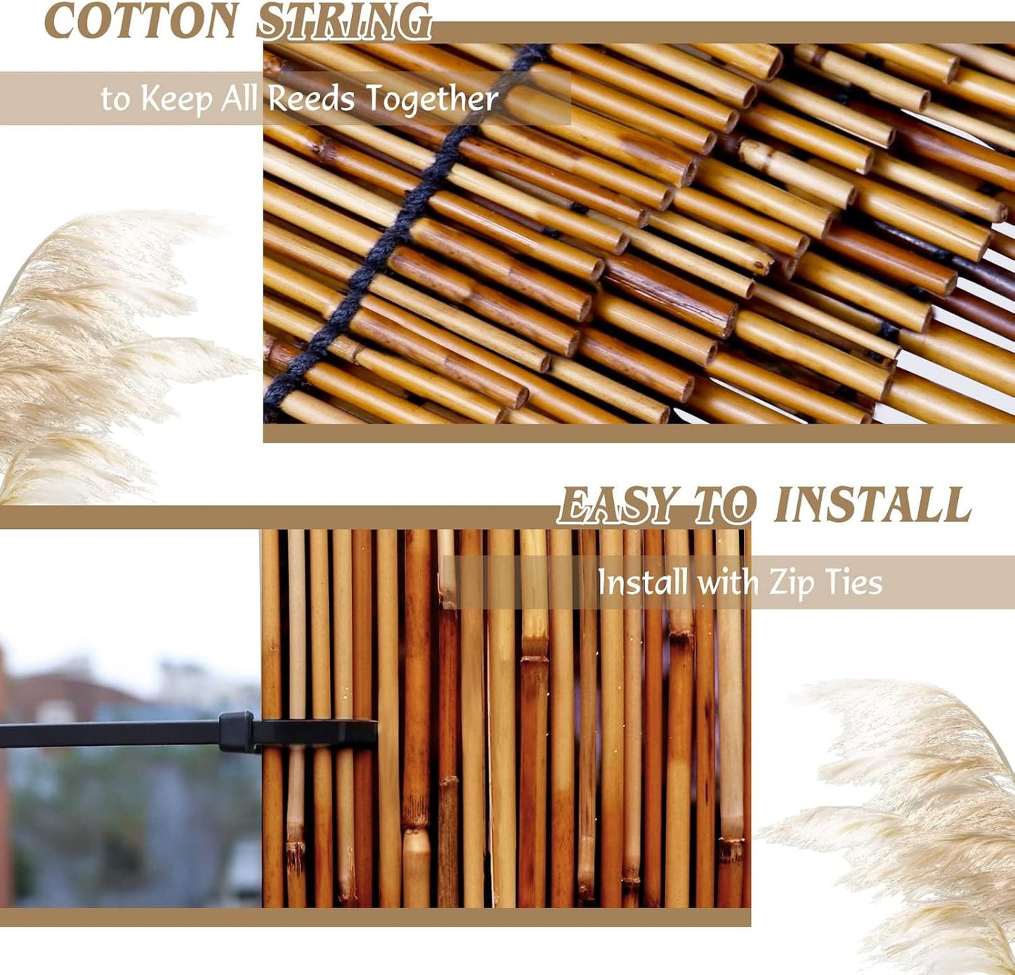 ZNCMRR Natural Bamboo Fencing 6 Feet High Privacy Fence Reed Fencing Rolls Screen Curtains for Balcony Patio Shades Garden Backyard Outdoor （Brown）