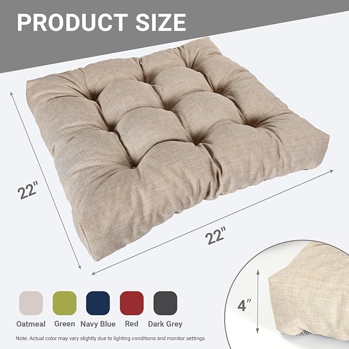 Large Square Floor Cushions Set of 2, 22 x 22 Inch with Non-Slip Bottom, Memory Foam Floor Pillow for Sitting, Meditation & Yoga, Soft Supportive Floor Seating Cushion for Adults & Kids (2, Oatmeal)
