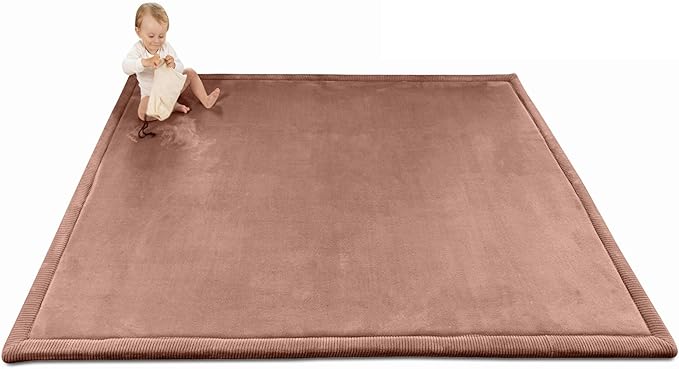 Hakuna Matte CloudSoft Baby Play Mat for Floor 60" x 80" Brown – Coral Velvet Memory Foam Rug for Crawling & Cozy Play – Non-Slip, Water-Resistant, Easy-CareTummy Time Mat, Playmat for Playpen