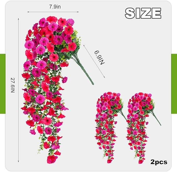 Fake Artificial Hanging Morning Glory Flowers for Outdoor Planters Porch Pation Decoration,2 Bundles UV Resistant Silk Faux Flowers with Realistic Eucalyptus Plants for Home Office Garden Decor