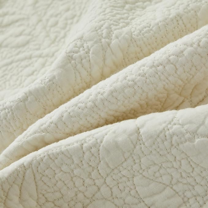 Brandream Cream Yellow White Ruffle Quilted Throw Blanket Cotton Throws for Bed Couch Daybed 47 X 60 Inch Decorative Blankets