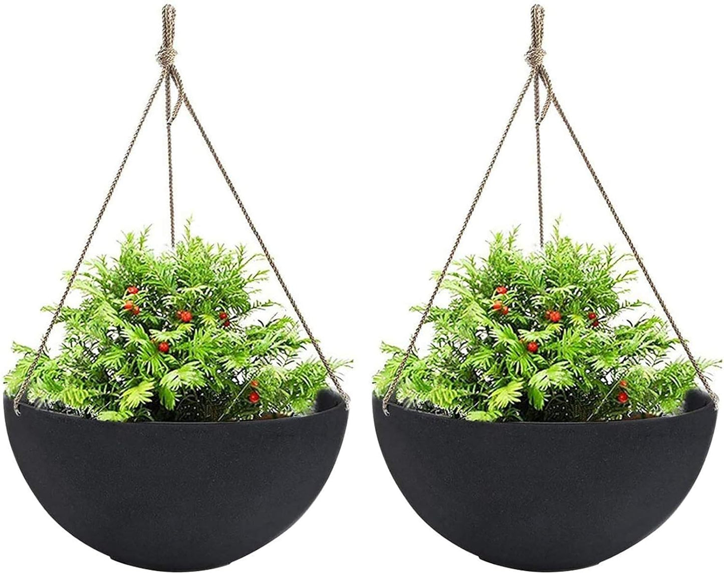 LA JOLIE MUSE Hanging Planters for Outdoor Plants, Large Hanging Planter with Drain Holes, Black Hanging Flower Pots (13.2 Inch, Set of 2)
