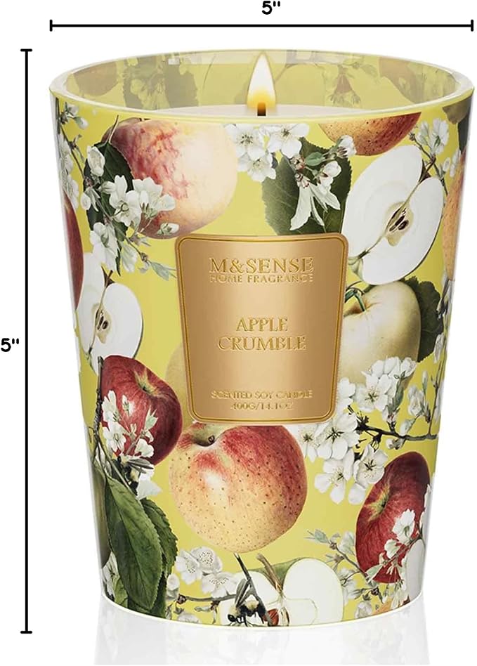 M&SENSE Apple Crumble Soy Candle, 14.1oz, Autumn Baking Thanksgiving Gifts | 60H Long Burn, Non-Toxic, Host Gift, Cozy Kitchen, Stress Relief, Relaxation, Harvest Home Fragrance