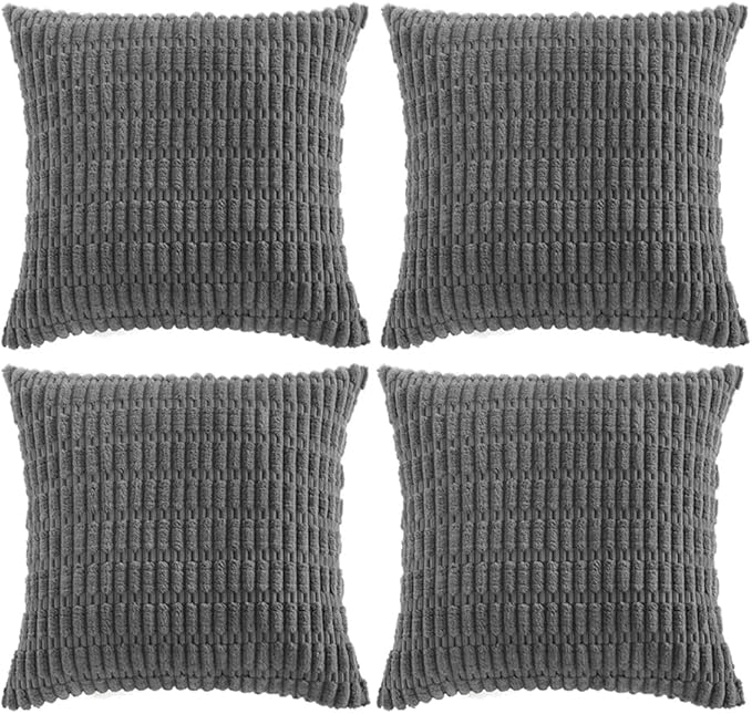 Fancy Homi 4 Packs Decorative Throw Pillow Covers for Living Room Couch Bed, Modern Farmhouse Boho Home Décor Accent Cushion Case, 18" x 18" (Pack of 4), Dark Gray