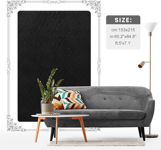 Macgace Ultra Soft Black Area Rug for Living Room, 5x7 Modern Geometric Shag Rugs with Nonslip Backing for Bedroom, Washable Fuzzy Carpet for Cozy Kids Room Nursery