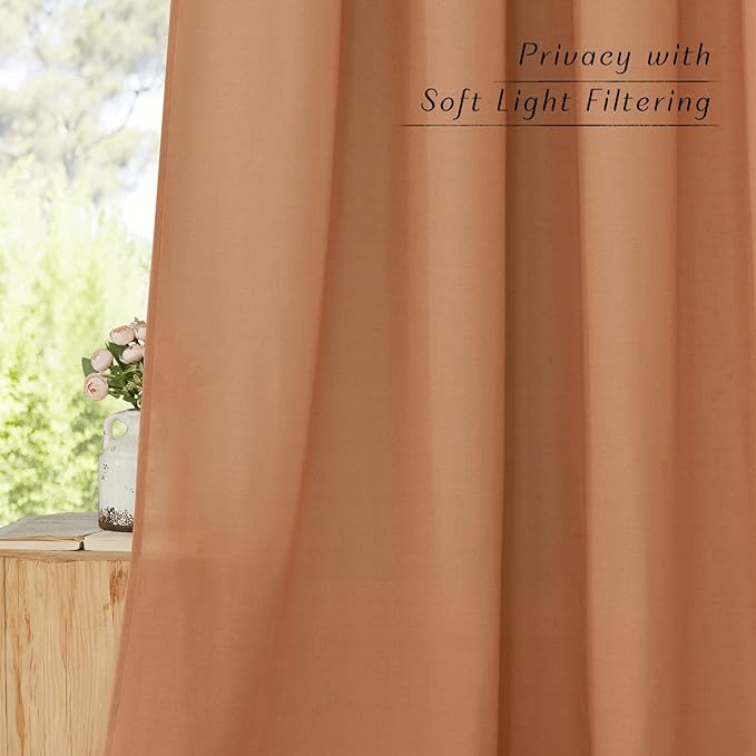 NICETOWN Burnt Orange Linen Kitchen Window Curtains Over Sink, Grommet Thick Linen Burnt Orange Short Window Treatments Privacy Assured with Light Filtering for Bedroom/Bathroom, W34 x L36, 2 Panels