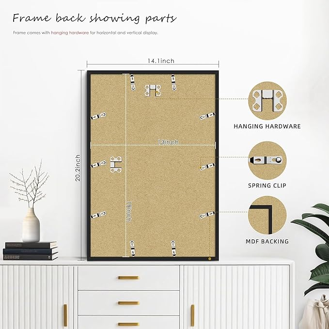 Picrit 13x19 Poster Frame Set of 12, Display Pictures 11 x 17 with Mat or 13 x 19 without Mat, Black Wall Gallery Photo Frames Display for Home Decor