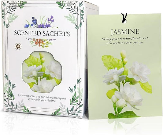 Jasmine Scented Sachet Bags - 12 Pack Drawer & Closet Freshener, Long Lasting Odor Eliminator for Wardrobes, Cars & Storage, Home Fragrance Air Freshener Sachets