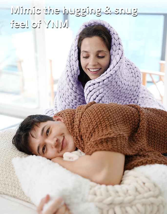 YnM Chunky Throw Blanket, Medium-Weight, Hand Knitted, Skin Friendly, Ventilated and Breathable, Machine Washable, Home Décor Piece for Couch, Sofa and Bed (Iris Lavender, 60x80 Inch)