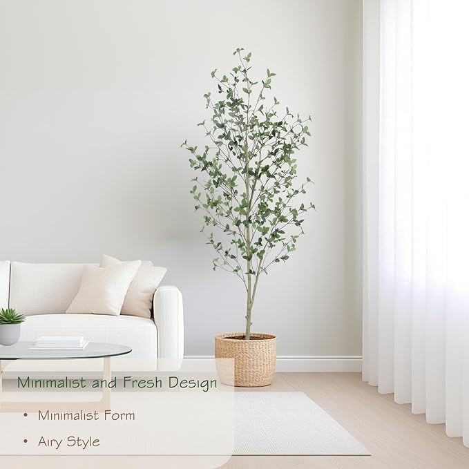 Bellacat 6ft Artificial Quince Leaf Tree with Realistic Trunks, 72in Faux Quince Leaf Tree with Lifelike Leaves for Garden, Home, Living Room Decor