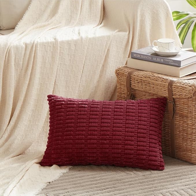Fancy Homi 4 Packs Decorative Throw Pillow Covers for Living Room Couch Bed, Modern Farmhouse Boho Home Décor Accent Cushion Case, 20" x 12" (Pack of 4), Burgundy