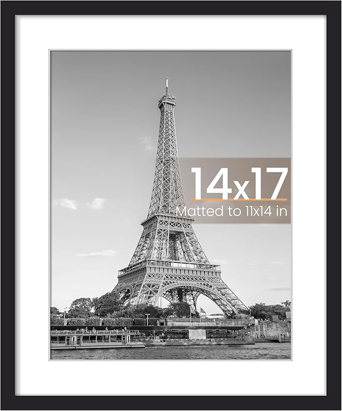 upsimples 14x17 Picture Frame, Display Pictures 11x14 with Mat or 14 x 17 Without, Wall Hanging Diploma Frames, Black, 1 Pack