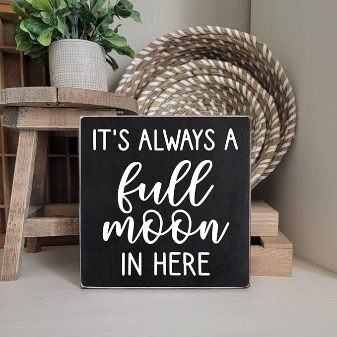 Wood Box Sign Cute Bathroom Decor Always a Full Moon - Funny Bathroom Signs Decor, Wooden Box moon Wall Art Sign Decor, Home Space Toilet Desk Plaque Black Halloween Farmhouse Decorations