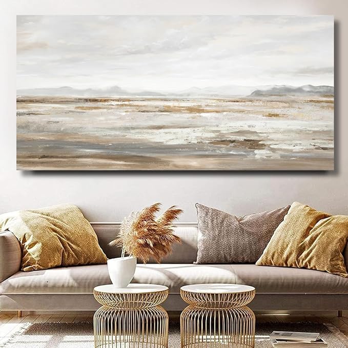 TRAIN2 ART Abstract Wall Art Canvas Wall Art for Living Room Brown and Grey Ocean Wall Decor Large Artwork for Bedroom Home Office 20"x40"