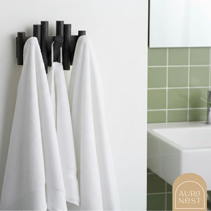 Bamboo Piano Coat Rack Wall Mount Set of 2, Flip Down Retractable Wooden Hooks for Entryway Hallway Mudroom | Matte Black Multi Hook Wall Hanger, 2-Pack 3 Hooks Organizer