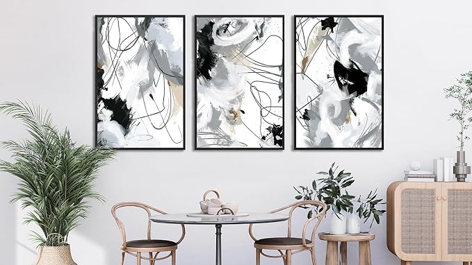 ASDCEUTICALS Large Framed Wall Art - Natural Framed Abstract Canvas Pictures for Living Room Modern Canvas Prints for Bedroom, Black Float Framed Art for Home Office Kitchen Decor 20" X 28" X 3pcs