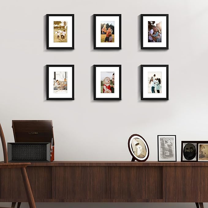 Picrit 6x8 Picture Frame Set of 12, Display 4x6 with Mat or 6x8 without Mat, Photo Frames for Wall Mounting or Table Top Display, Black
