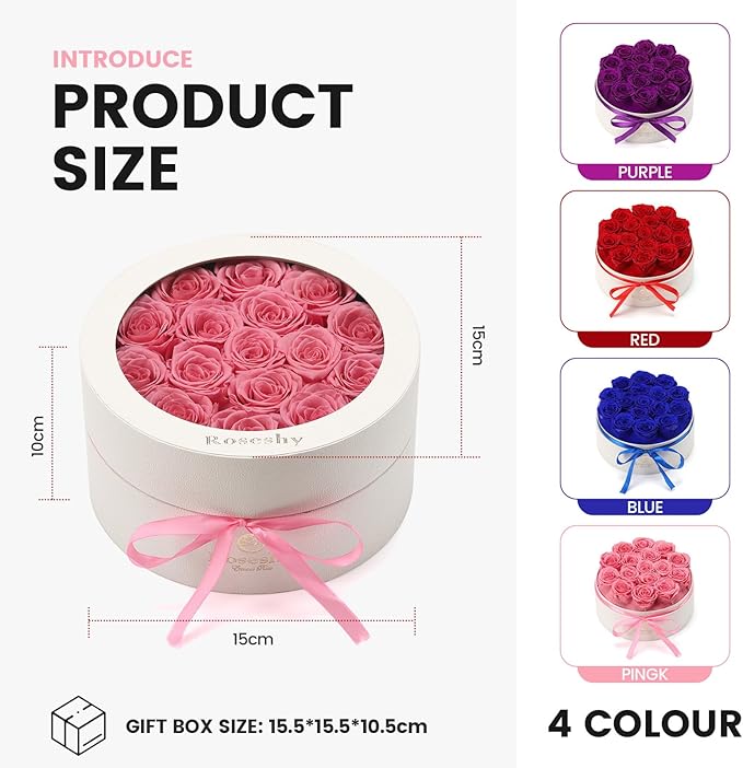 Mothers Day Flowers Roses Gifts for Mom,16pcs Pink Forever Preserved Roses in Round Gift Box,Mothers Day Delivery Prime Gifts-Roses Gifts for Women,Mom.