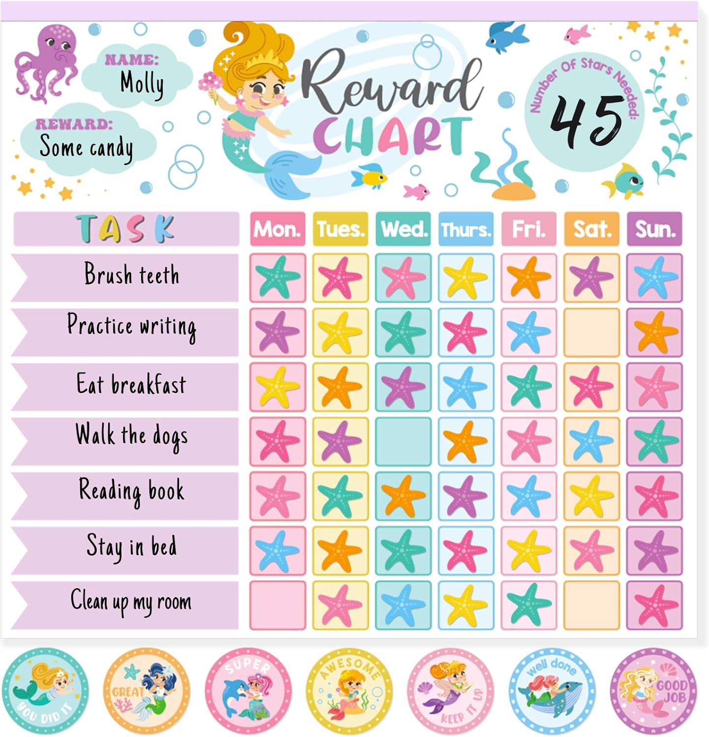 Reward Chart for Kids,Magnetic Behavior Chore Chart for Kids at Home,26 Mermaid Chore Charts,1960 Diamond Stickers,56 Reward Stickers,Incentive Chart to Develop Responsibility and Good Habits,Mermaid