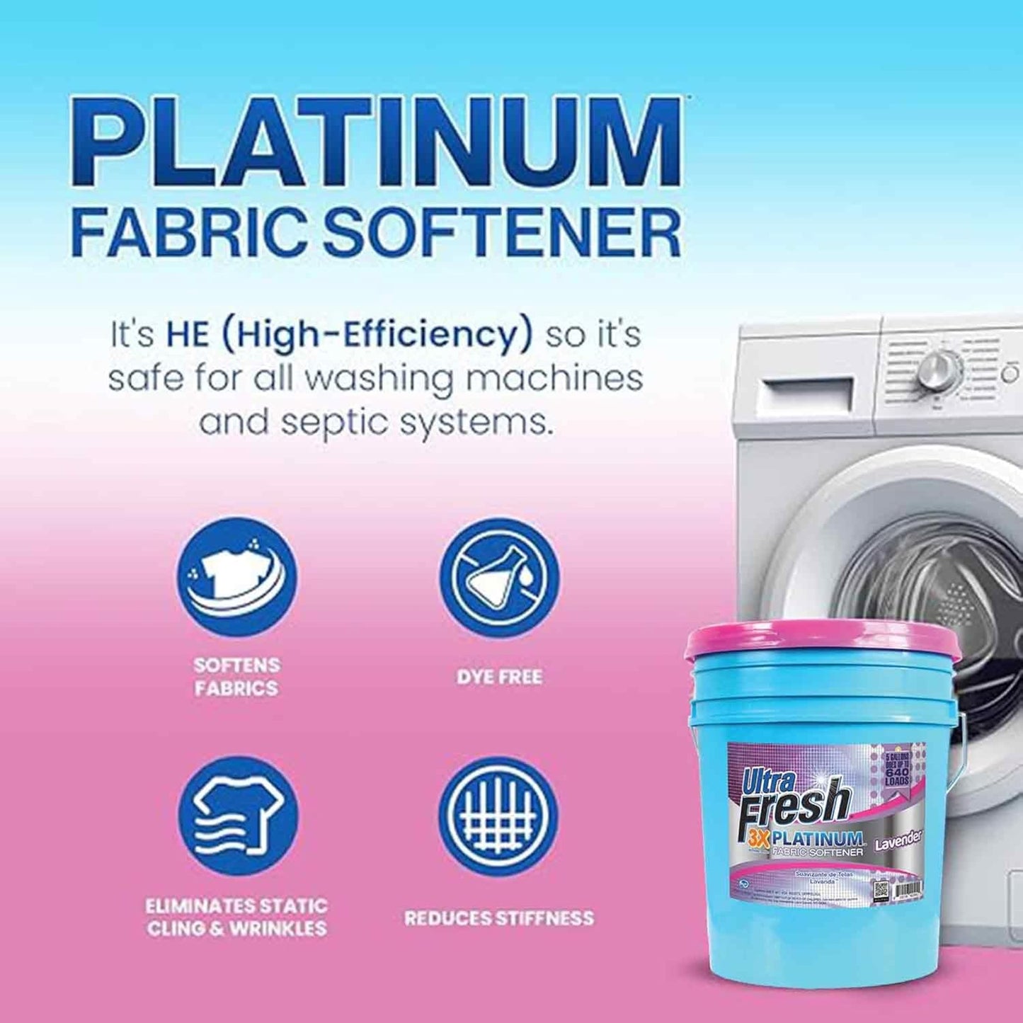 Ultra Fresh Platinum Fabric Softener for Laundry up to 640 Loads, Lavender, 5 Gallons - Fabric Odor Remover to Wash Clothes and Sheets