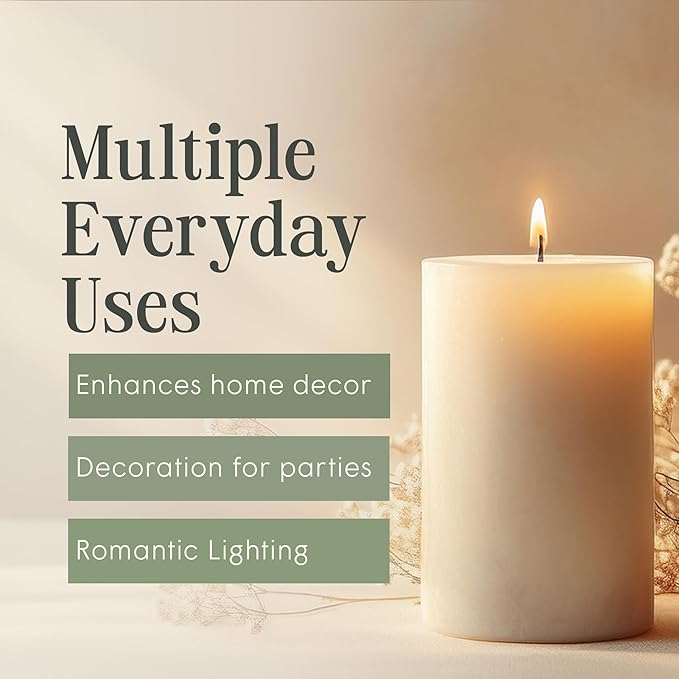 Mister Candle Unscented 4"x6" Ivory Pillar Candle, Solid Color, Cotton Wick, Dripless & Smokeless, Premium Wax Candle for Home Decor, Handmade, 120 Hour Burn Time