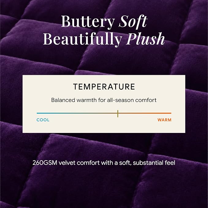 Tribeca Living Luxury Velvet Quilt Twin Size Set - 260GSM Ultra-Soft Oversized Velvet Bedspread Comforter Set with 1 Sham, in Florence Purple