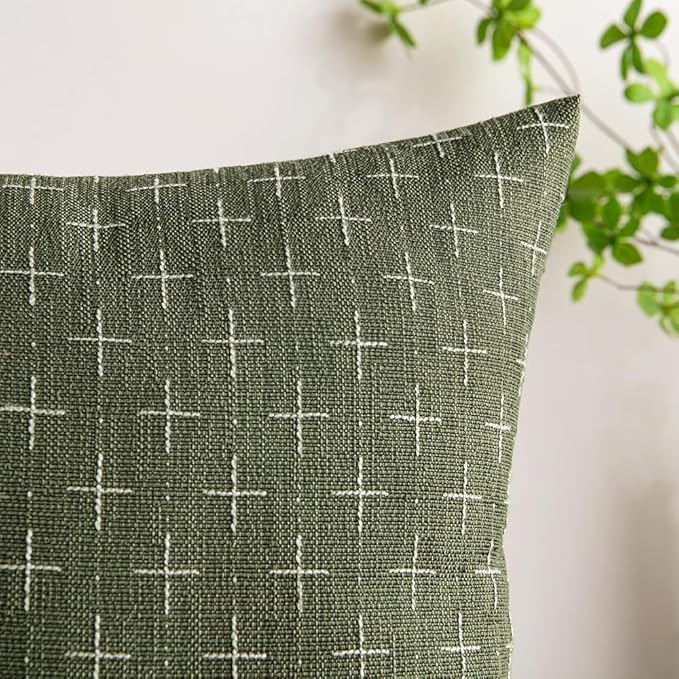 MIULEE Pack of 2 Decorative Burlap Linen Euro Sham Spring Throw Pillow Covers Modern Farmhouse Vintage Pillowcase Rustic Woven Textured Cushion Cover for Sofa Couch Bed 26x26 Inch Olive Green