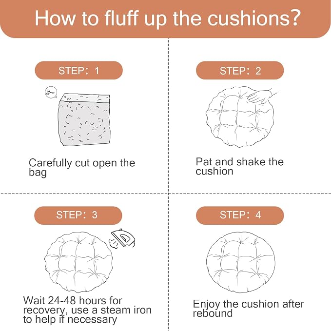 idee-home Papasan Chair Cushion, Circle Papasan Chair Cushion(Cushion Only) | Papasan Cushion with Thick Corduroy Cover, 48 x 48 Inch Cushion for Egg Chair, Orange