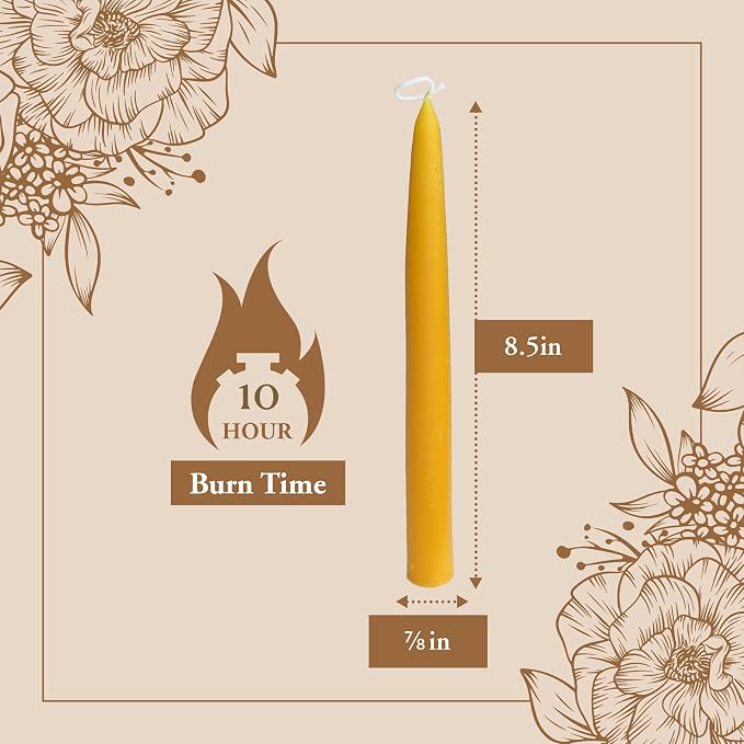100% Pure Beeswax Taper Candles - All-Natural Handmade Decorative & Dipped Smokeless Unscented Candles for Christmas, Advent, and Hanukkah, Rustic Blue, 8.5 Inches, 12 Candle Set, by BeeTheLight