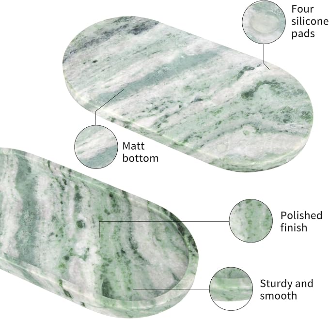Oval Marble Bathroom Vanity Tray, Natural Luxury Marble Home Kitchen Bathroom Table Tray, Stone Decorative Countertop Tray for Coffee Perfume Jewelry (Green Emerald, 12" x 6" x 0.8")