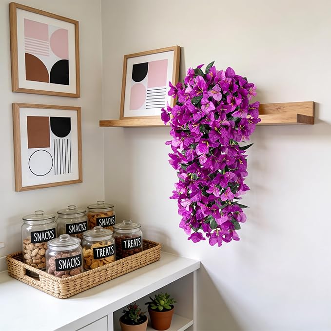 Fake Bougainvillea Artificial Flowers for Outdoors Decoration 2 pcs Faux Hanging Flowers Plants for Outdoor Planters UV Resistant Silk Bougainvillea Vines for Front Door Porch Urn Patio Garden