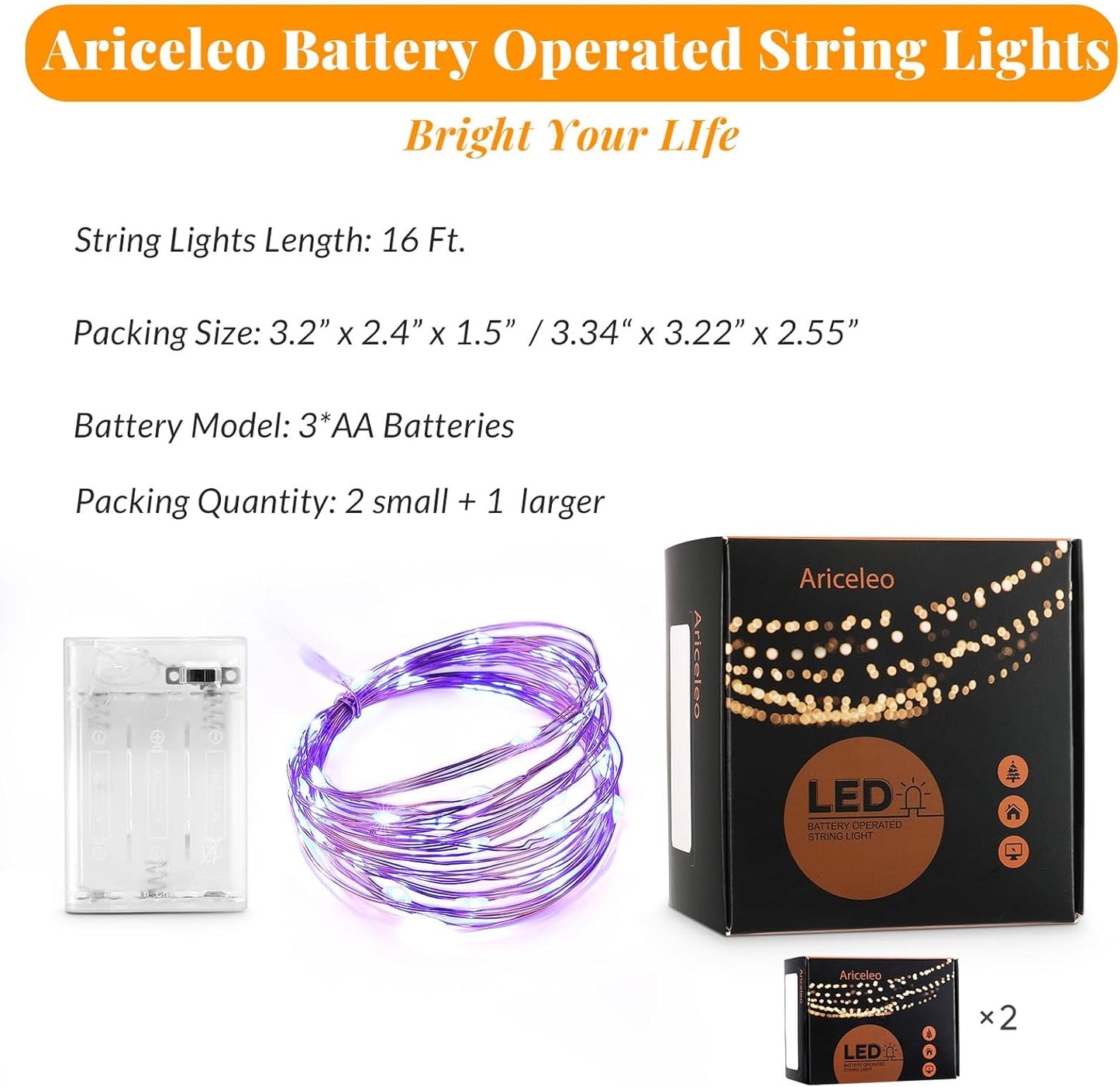 Led Fairy Lights Battery Operated, 2 Packs Mini Battery Powered Copper Wire Starry Fairy Lights for Bedroom, Christmas, Parties, Wedding, Centerpiece, Decoration (5m/16ft Blue)