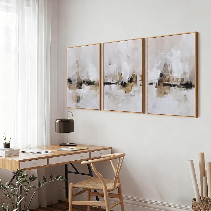 Abstract Neutral Textured Framed Canvas Wall Art Set, Minimalist Wall Decor Art Prints, Modern Gray Beige Wall Painting Artwork for Living Room,Bedroom,Dining Room,Office, 16"x24"x3