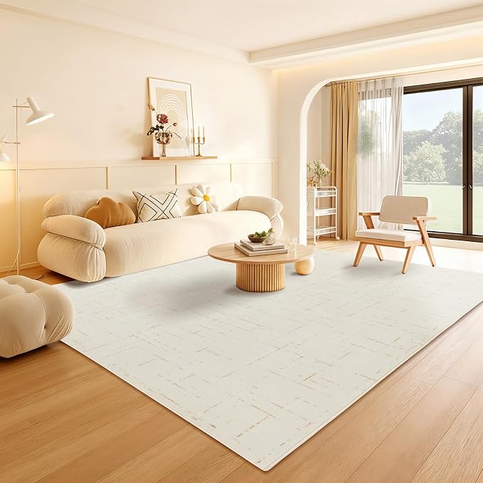 LIANLAM Washable Rug Area Rugs for Living Room - Stain Resistant Non-Slip Backing Boho Rug for Bedroom,Durable & Ultra-Thin Vintage Large Area Rug(5' x 7',White)