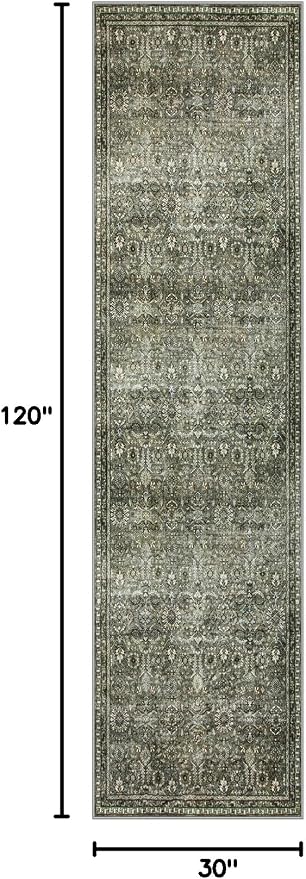 Lahome Dark Green Runner Rug Non Slip, 2x10 Runner Rug for Hallway Kitchen | 10ft Rubber Backed Non Slip Non Shedding Carpet for Entryway Back Sliding Door