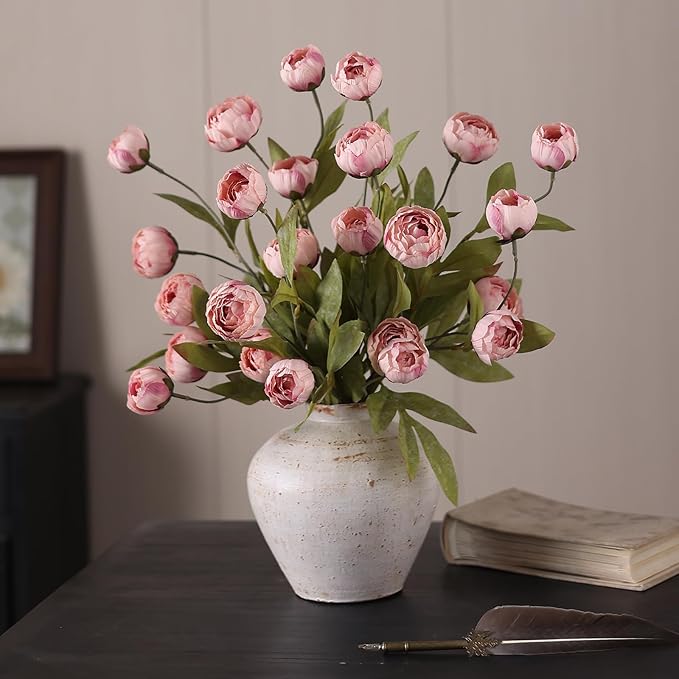 VIERENA 6 Pcs Faux Silk Peony Artificial Flowers for Vase -27", Bulk Fake Peonies Branches with Stems for DIY Bouquet Centerpieces Wedding Fillers Arrangements Shower Decorations (Blush Pink)