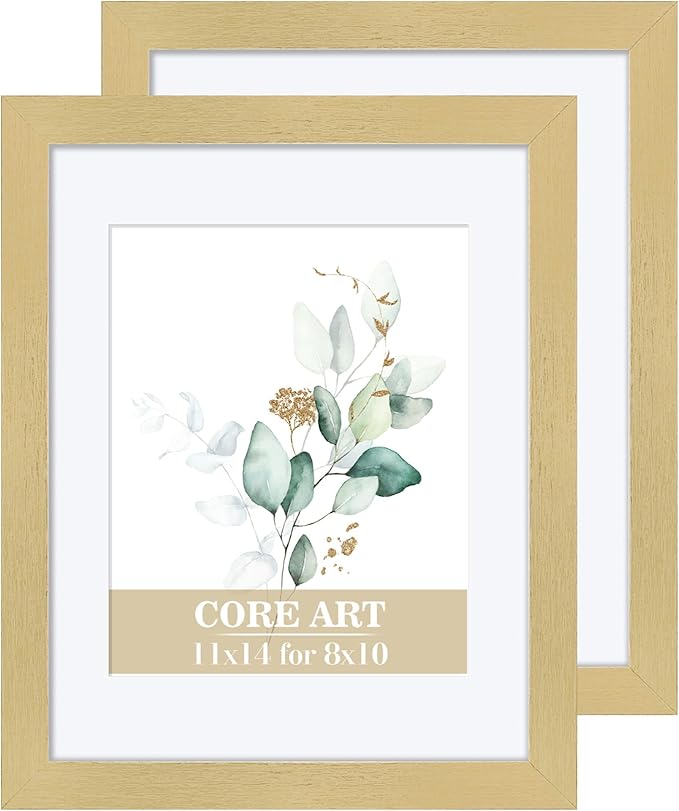 CORE ART 11x14 Picture Frame Gold Set of 2,Display Pictures 8x10 with Mat or 11 x 14 without Mat,Multi Photo Frames Collage for Wall or Tabletop Display