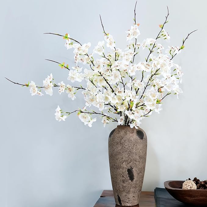 INXUGAO 6 PCS Faux Cherry Blossom Branches Decor 31.5 Inch Long Stems Fake Artificial Flowers for Home Indoor Decoration Vase Arrangement Living Room Table Bedroom Spring Decor