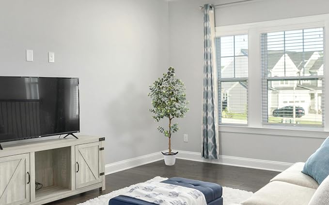 Artificial Eucalyptus Plant 5ft, Fake Tree with Basket, Faux Eucalyptus Plants with White Silver Dollar Leaves, Faux Floor Trees for Home Office Decor Indoor Outdoor