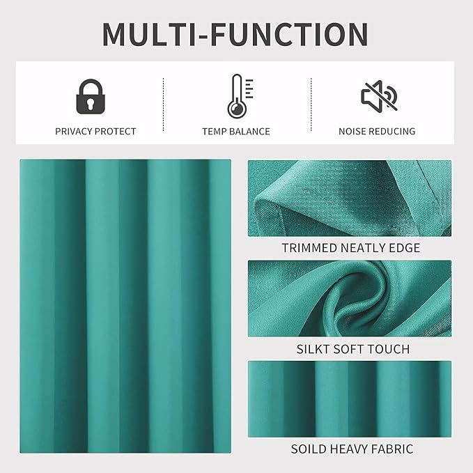 Joydeco Blackout Curtains 72 Inch Length 2 Panels Set, Thermal Insulated Long Curtains& Drapes 2 Burg, Room Darkening Grommet Drapes for Living Room Bedroom Window (W52 x L72 Inch, Peacock Blue)