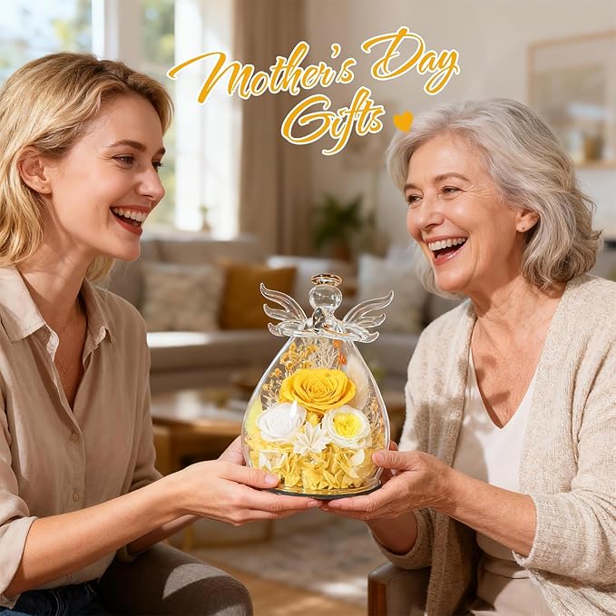 Gifts for Women Mom Preserved Rose Forever Flower Eternal Roses in Glass Angel Figurines Fresh Flowers for Delivery Prime Mothers Day Birthday Gift for Her Wife Grandma on Valentines Day Anniversary