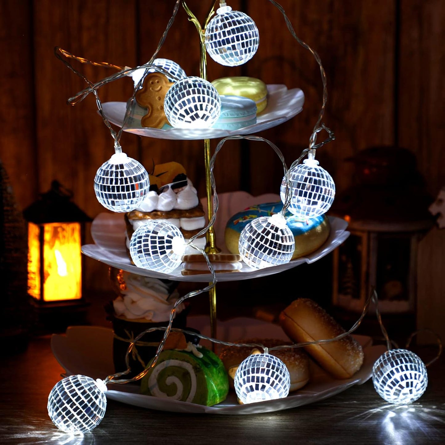 Zhanmai 30 LED Disco Ball String Lights Decor Lighted Mini Mirror Disco Balls Ornaments for 70s 80s Party Supplies Club(1.57 Inch Ball,Silver)