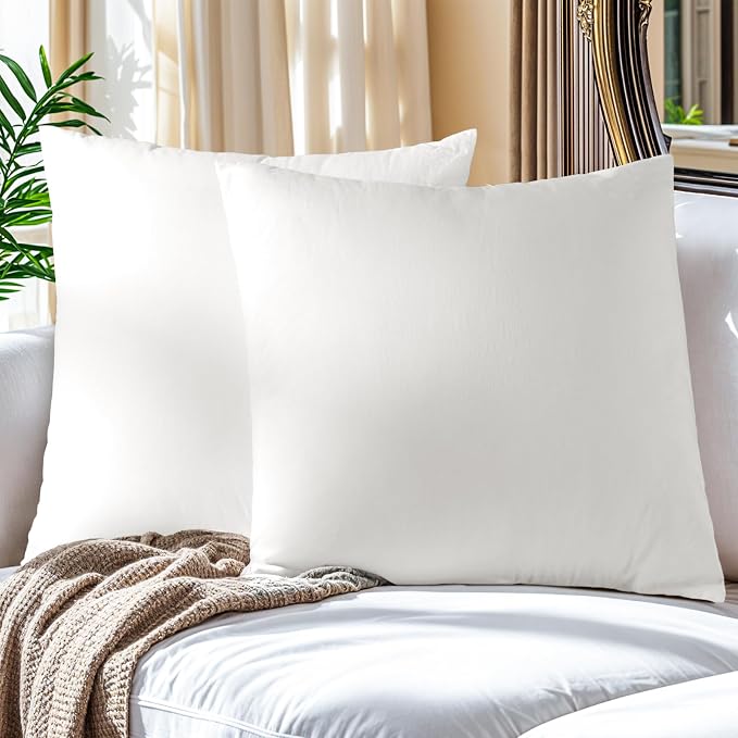 LBRO2M 100% France Linen Pillowcase Set of 2 Square Natural Flax Pillow Covers for Throw Pillows Envelope Closur, Durable Soft Cozy All Season (26"X26" White)