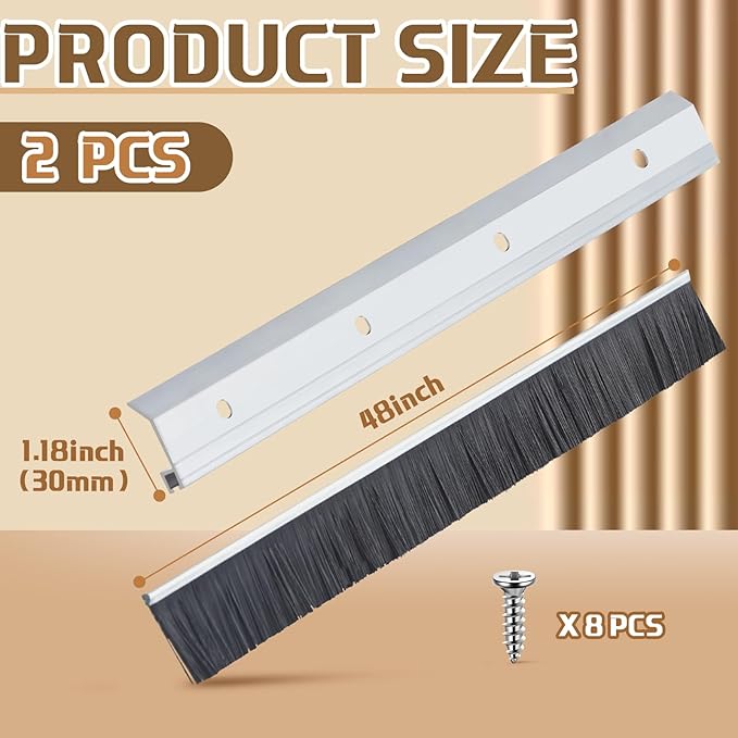 Hushee 2 Pack 48 Inches Brush Door Sweep for Exterior, Aluminum Commercial Door Sweep Bottom All-Season Alloy Brush for Exterior and Interior Sealing Gaps Keeps Cold Air, Dust Out (Sliver)