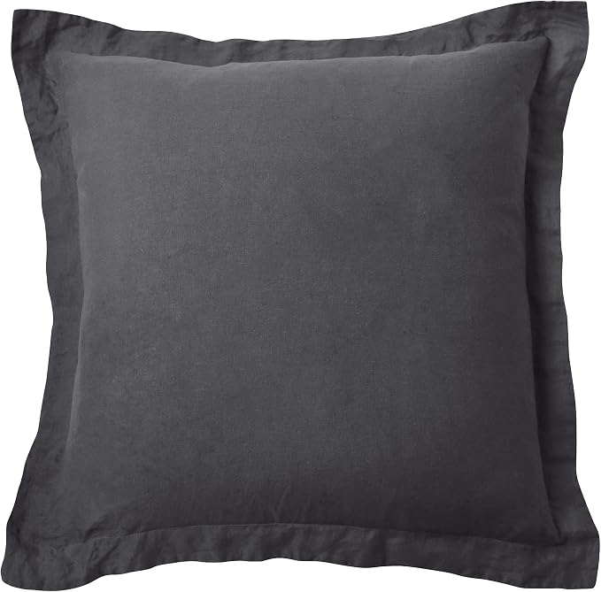 Levtex Home - 100% French Flax Linen - Euro Sham - French Flax Washed Linen - Charcoal - Sham Size (26x26in.), No Insert